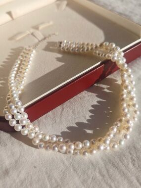 Triple Strand Freshwater Pearl Necklace 35cm + Extender
